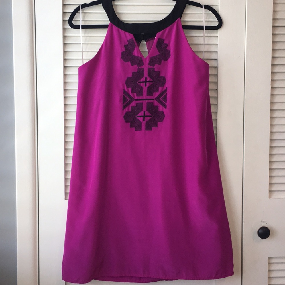 Magenta Mini Dress with Black Embroidery